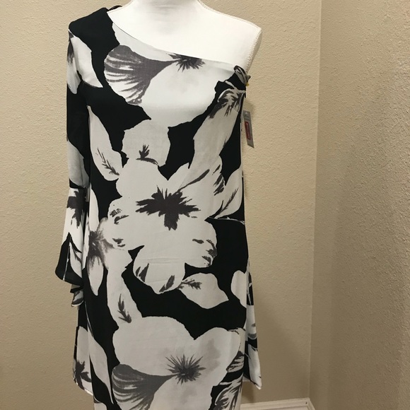 New. CeCe One Shoulder Floral Print Dress - Picture 2 of 6